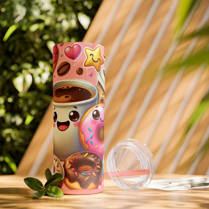 Coffee & Donuts - Skinny Tumbler with Straw, 20oz