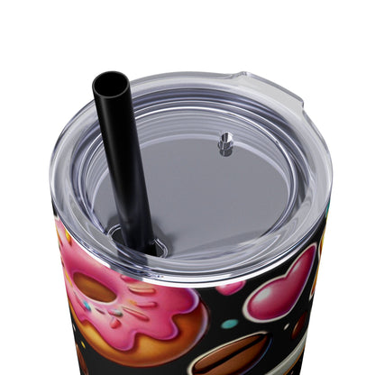 Coffee & Donuts - Skinny Tumbler with Straw, 20oz - Creatively Designed Shop