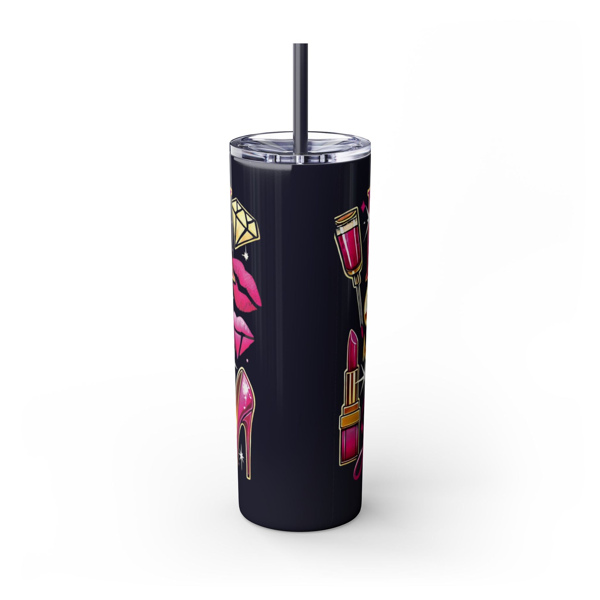 Pink, Sip & Love - Skinny Tumbler with Straw, 20oz - Creatively Designed Shop