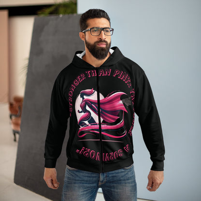 Carroll's Edition (Black) "Stronger Than Pink" - Unisex Zip Hoodie (AOP)