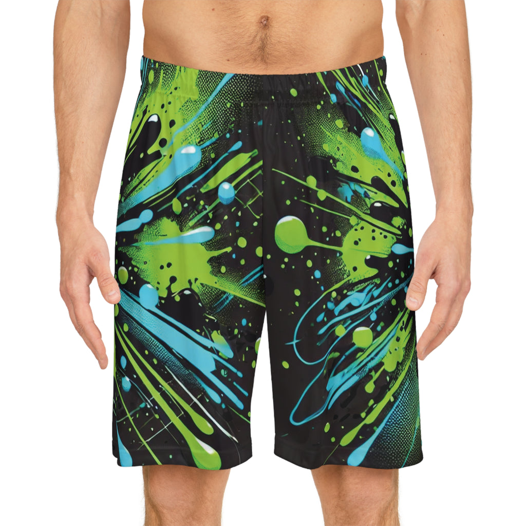 Green & Blue Paint Splatter - Basketball Shorts (AOP)