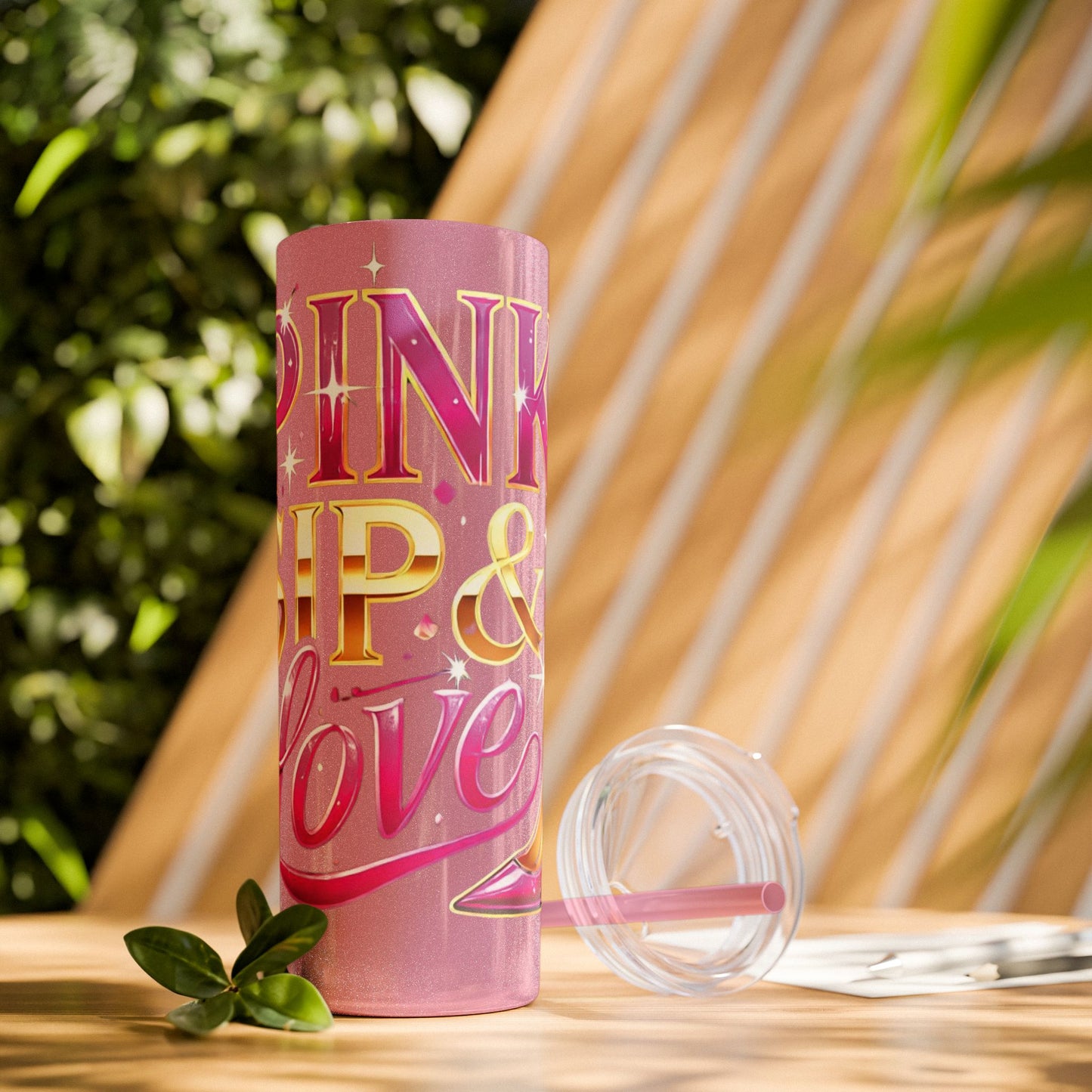 Pink, Sip & Love - Skinny Tumbler with Straw, 20oz - Creatively Designed Shop