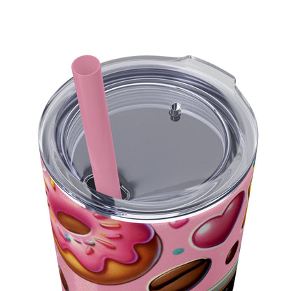 Coffee & Donuts - Skinny Tumbler with Straw, 20oz - Creatively Designed Shop