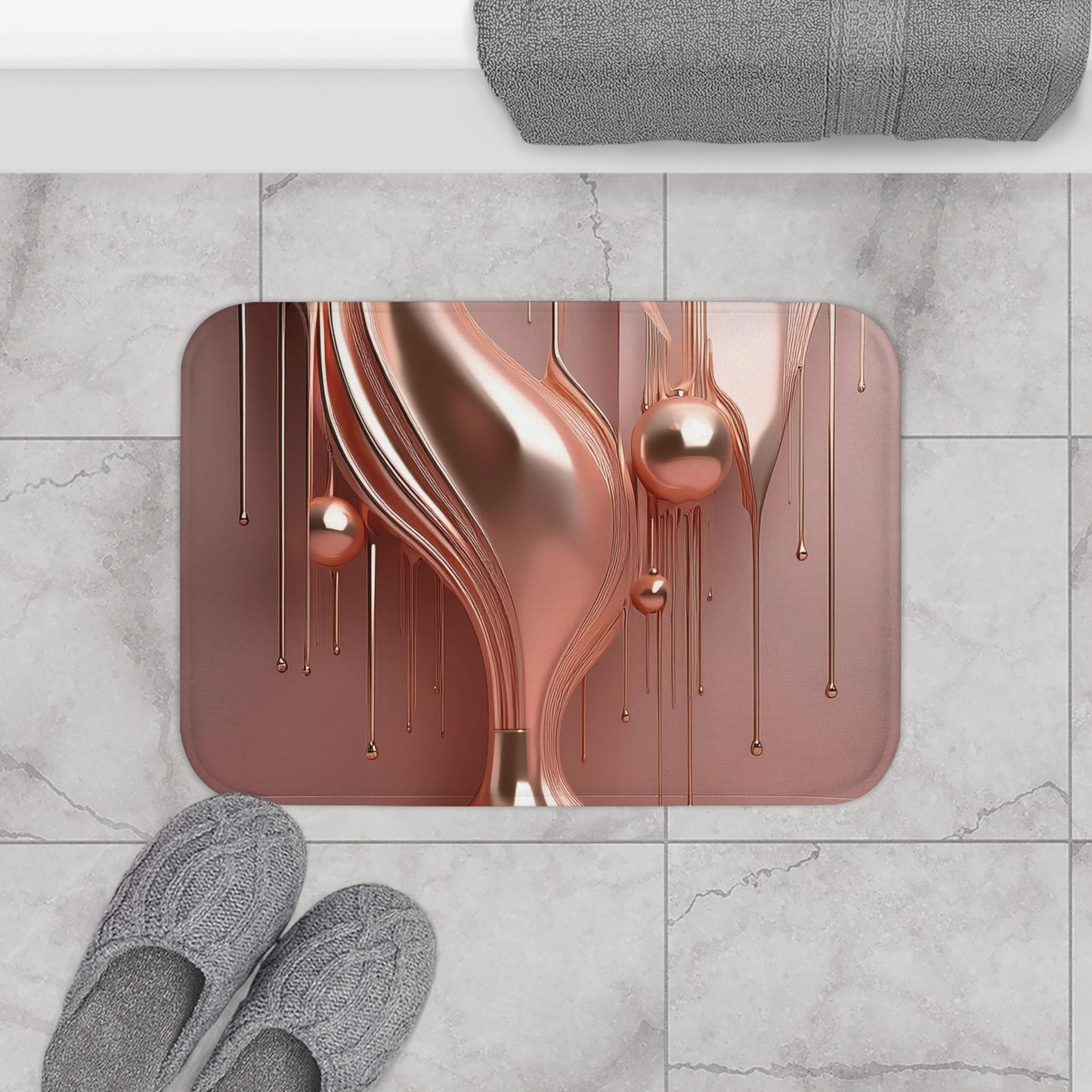 Rose Gold Metallic Drip - Bath Mat