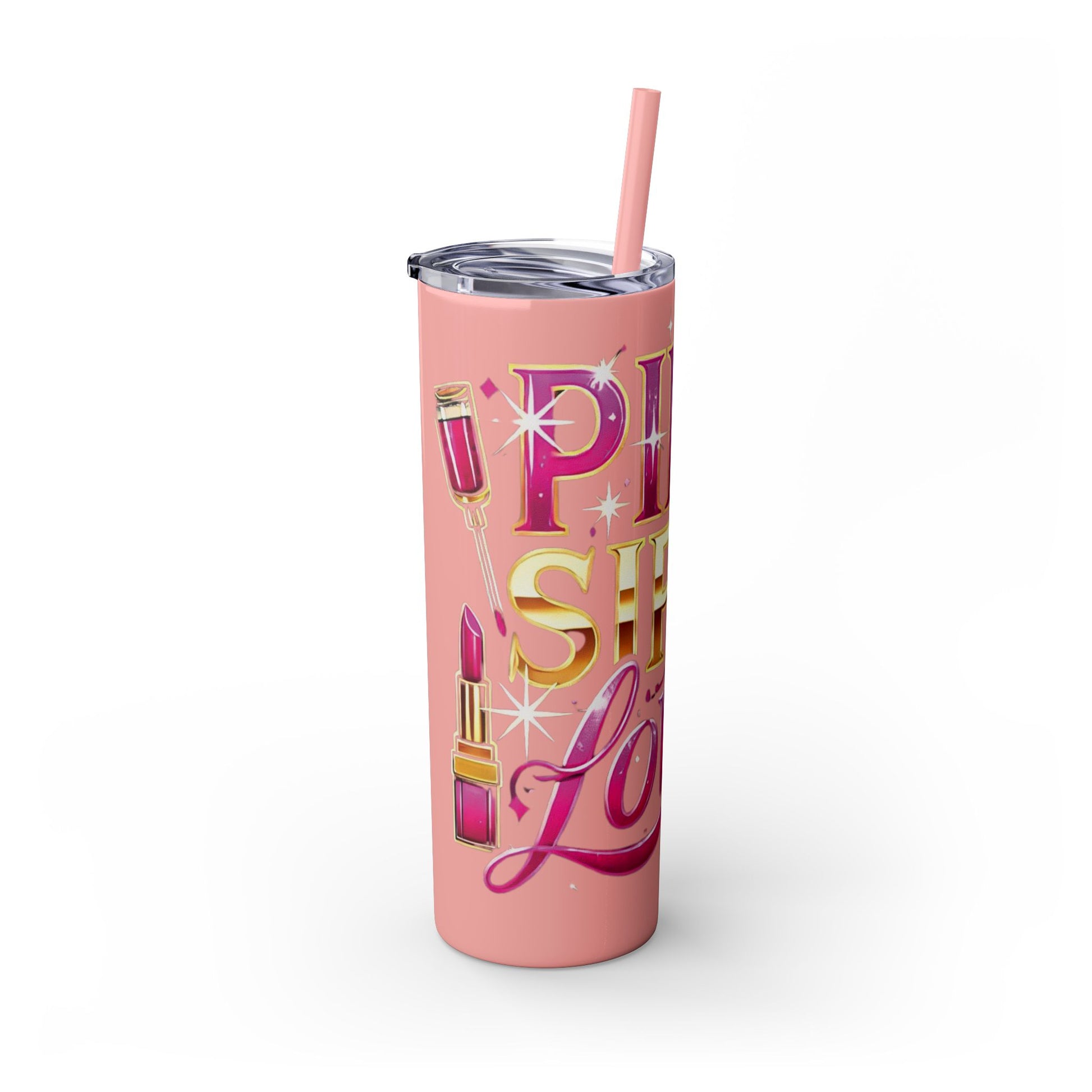 Pink, Sip & Love - Skinny Tumbler with Straw, 20oz - Creatively Designed Shop