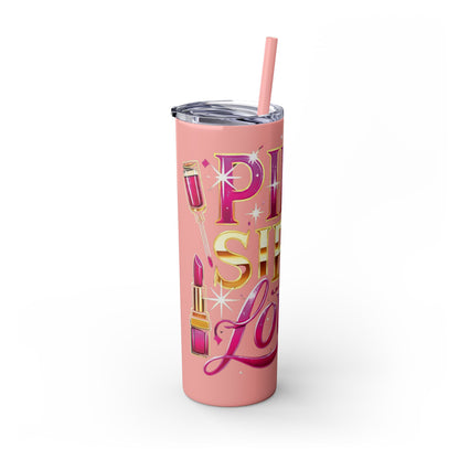 Pink, Sip & Love - Skinny Tumbler with Straw, 20oz - Creatively Designed Shop