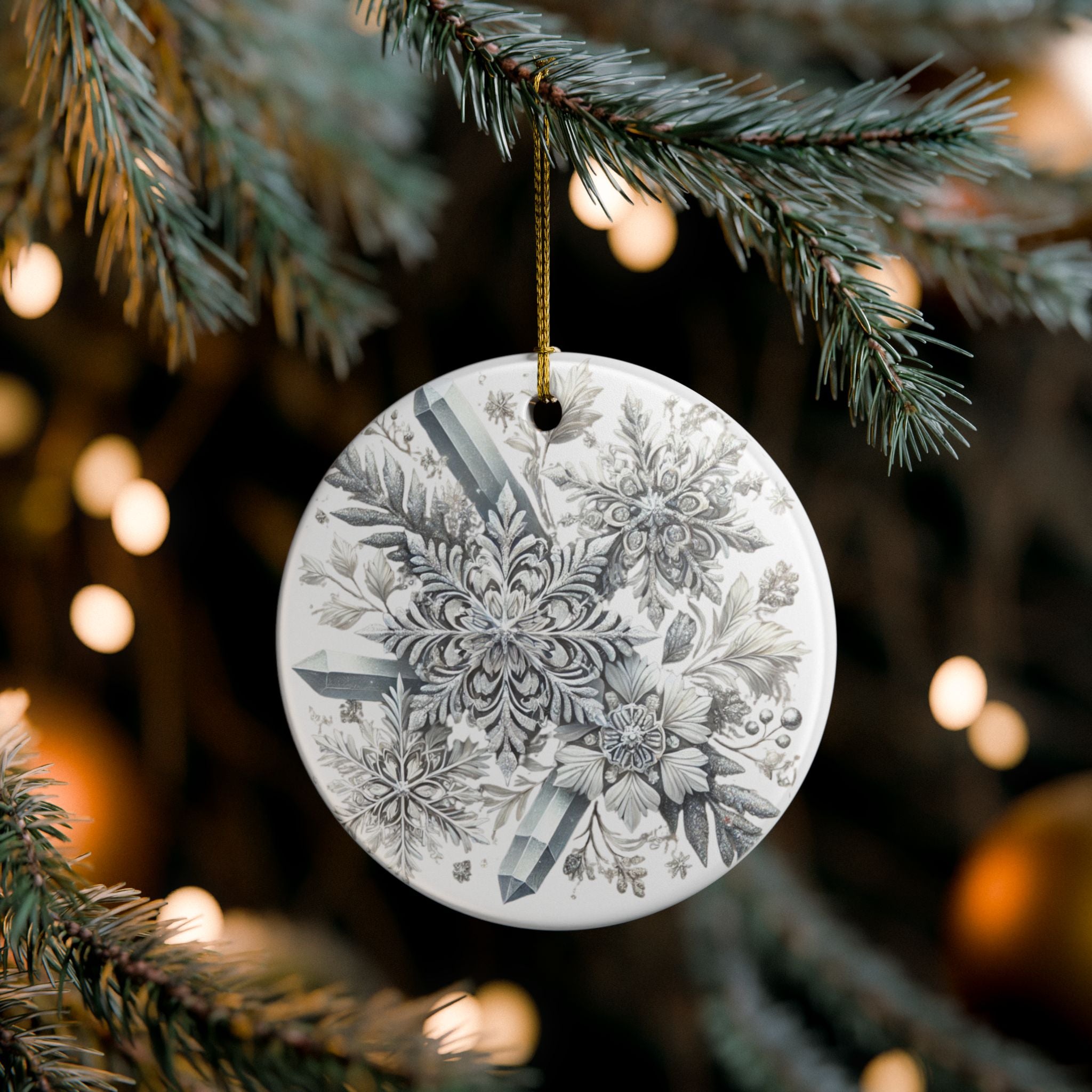 Snowflakes & Ice Crystals - Ceramic Decoration Ornament, (1pc)