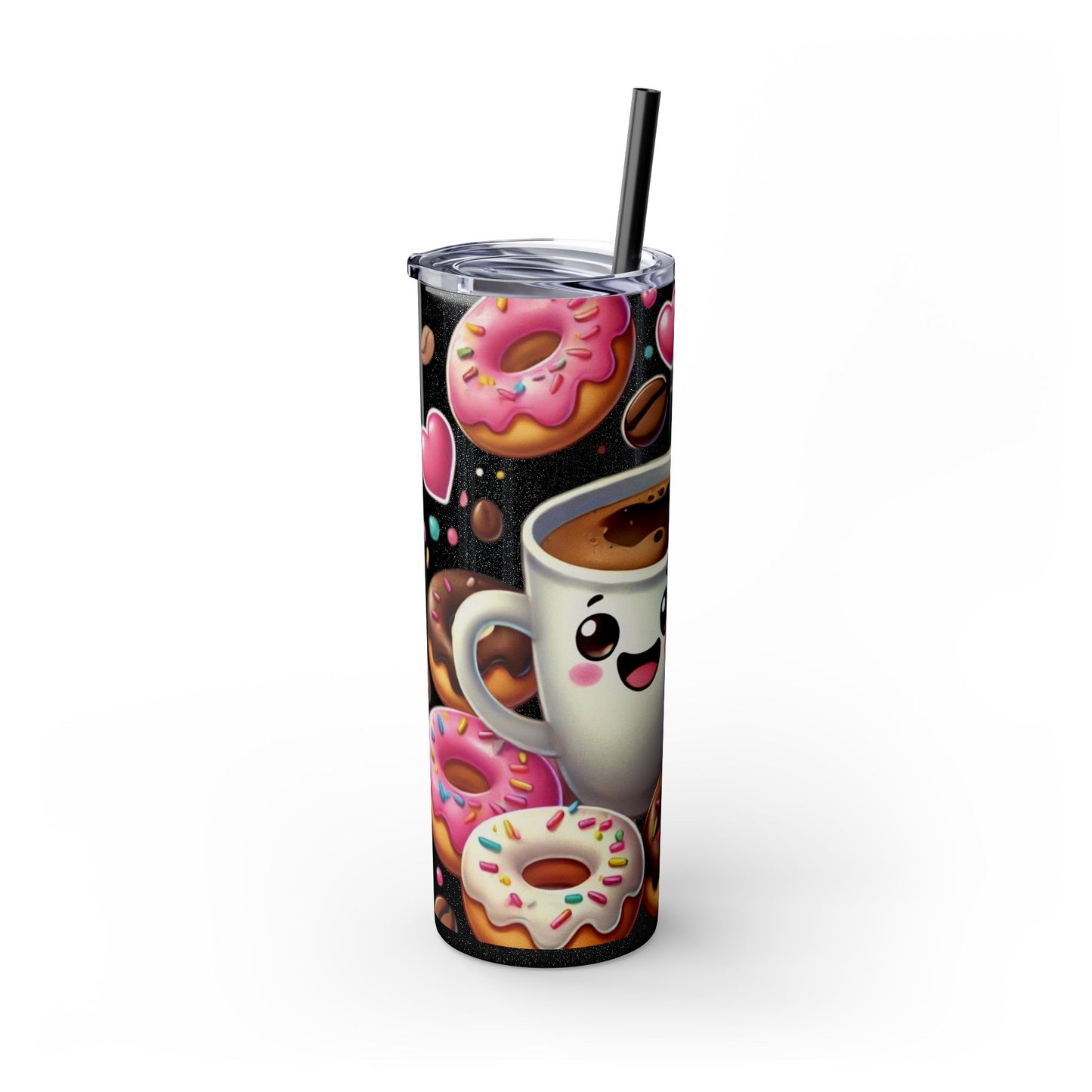 Coffee & Donuts - Skinny Tumbler with Straw, 20oz