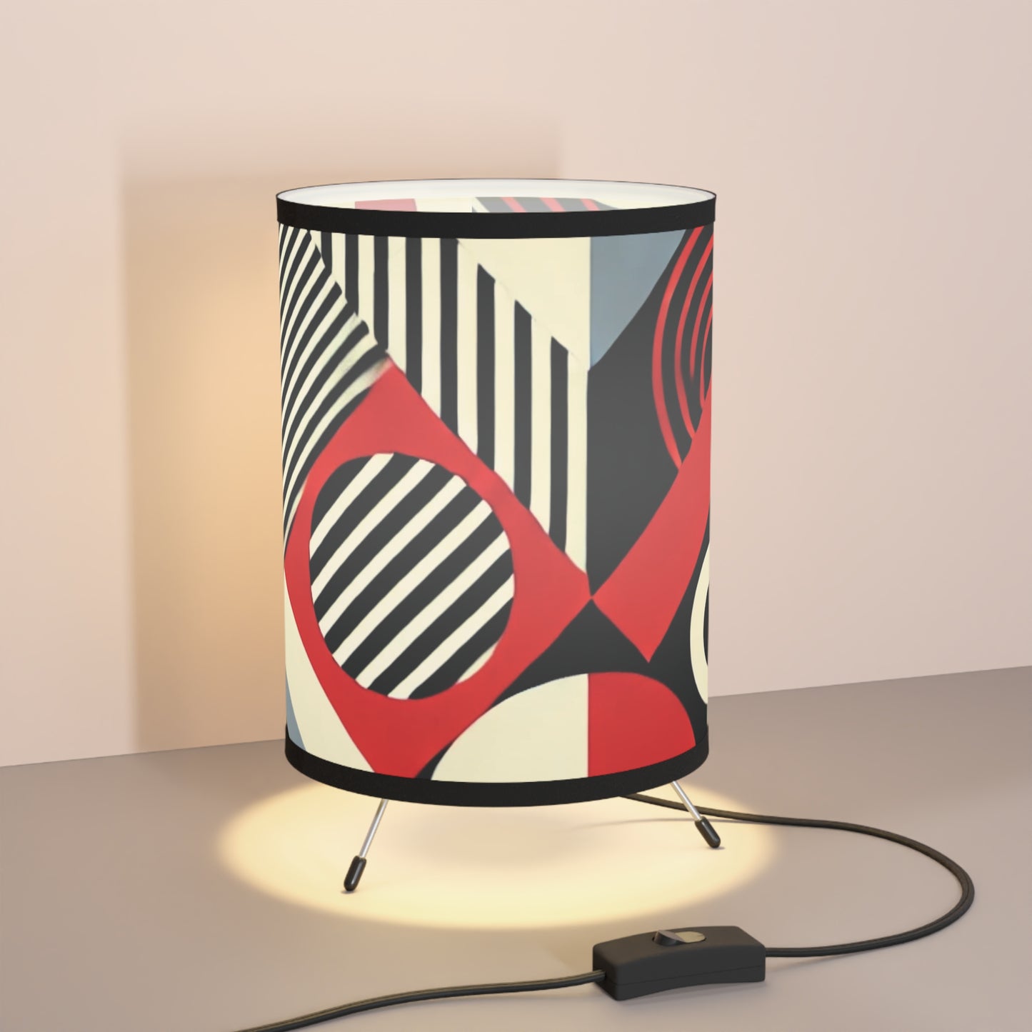 Red, Black & White Abstract - Tripod Lamp with High-Res Printed Shade, US\CA plug