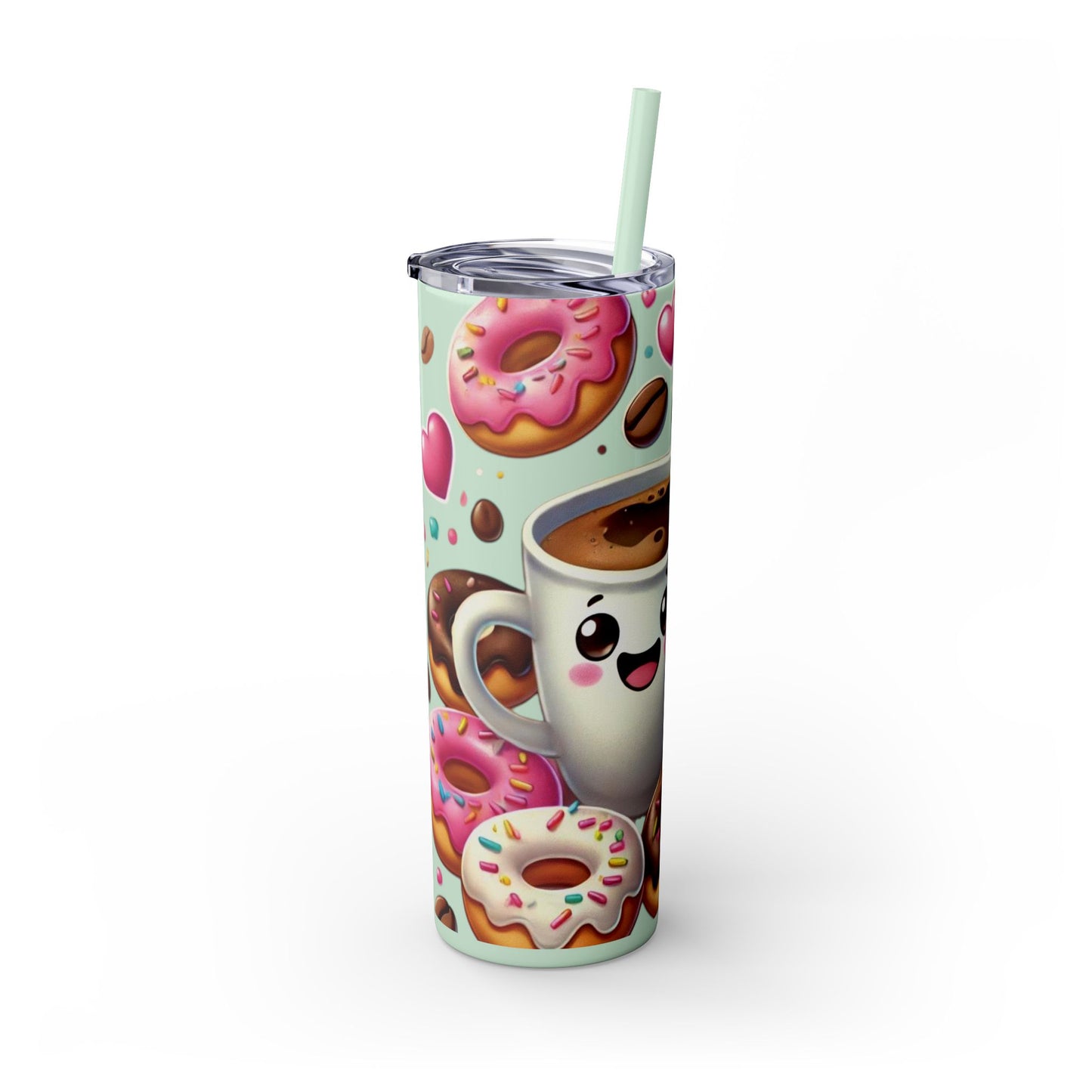Coffee & Donuts - Skinny Tumbler with Straw, 20oz