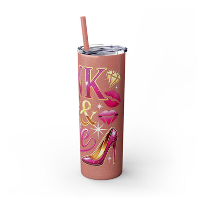 Pink, Sip & Love - Skinny Tumbler with Straw, 20oz - Creatively Designed Shop