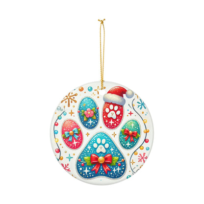 Festive Paw Print - Ceramic Decoration Ornament, (1pc)