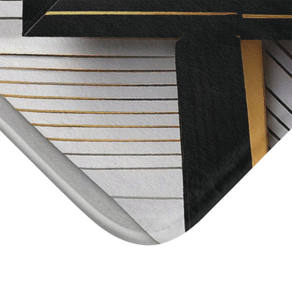 Black, Gold & White Abstract - Bath Mat