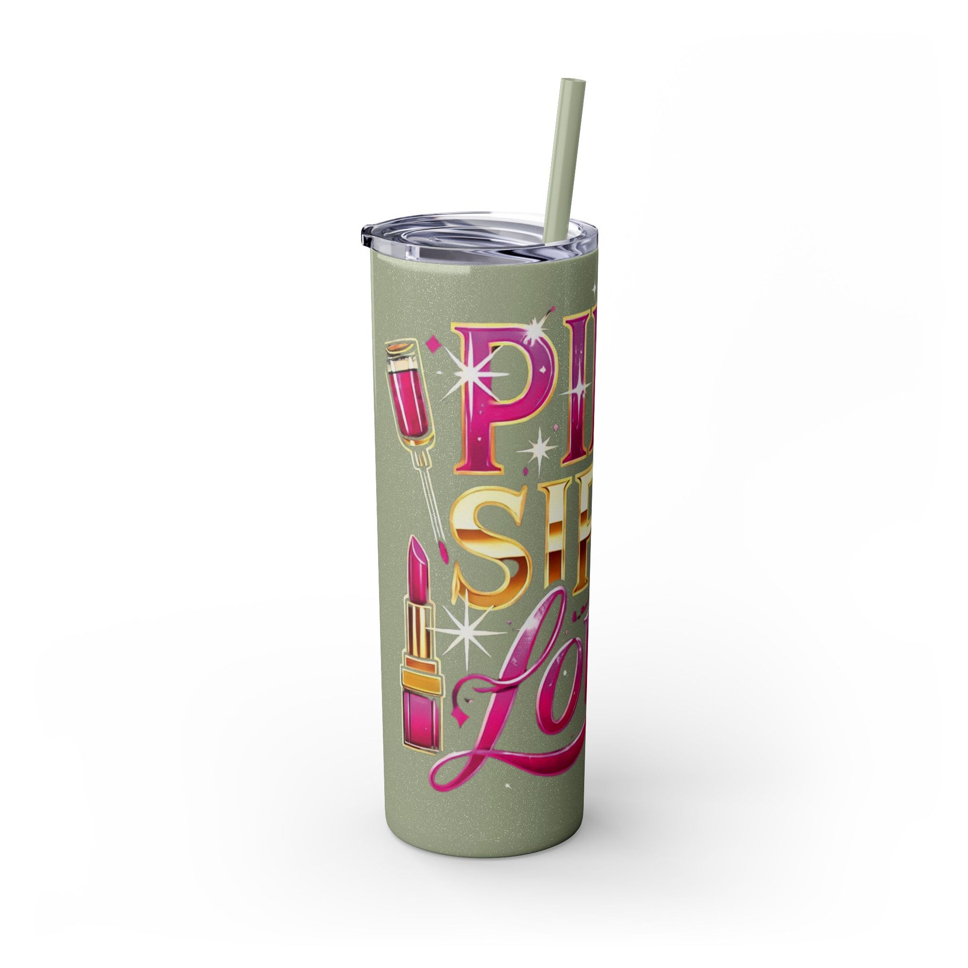 Pink, Sip & Love - Skinny Tumbler with Straw, 20oz - Creatively Designed Shop