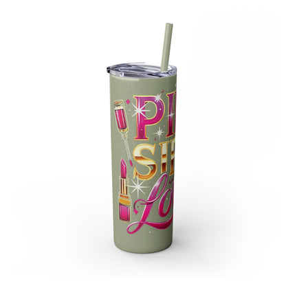 Pink, Sip & Love - Skinny Tumbler with Straw, 20oz - Creatively Designed Shop
