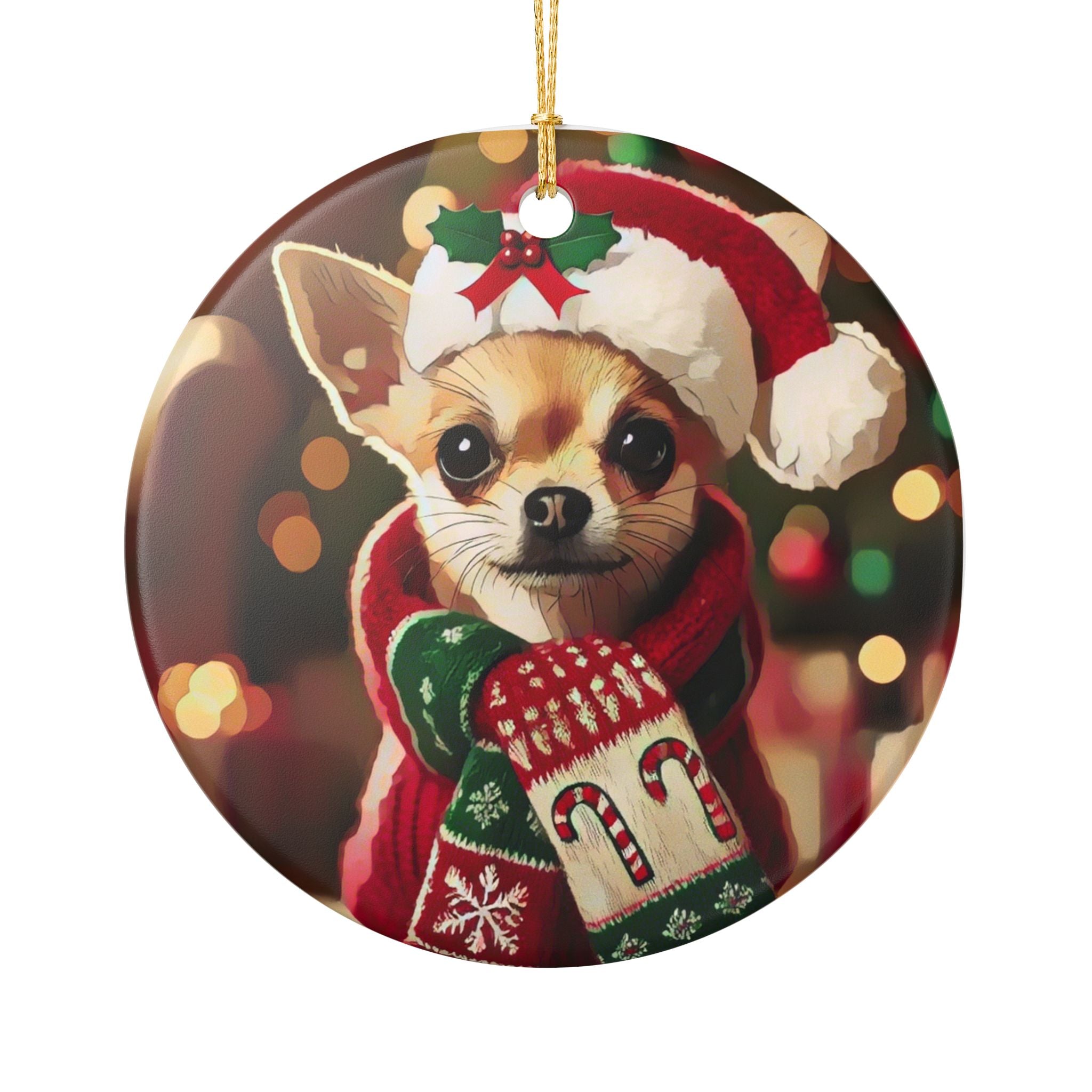 Merry Chihuahua Christmas - Ceramic Decoration Ornament, (1pc)