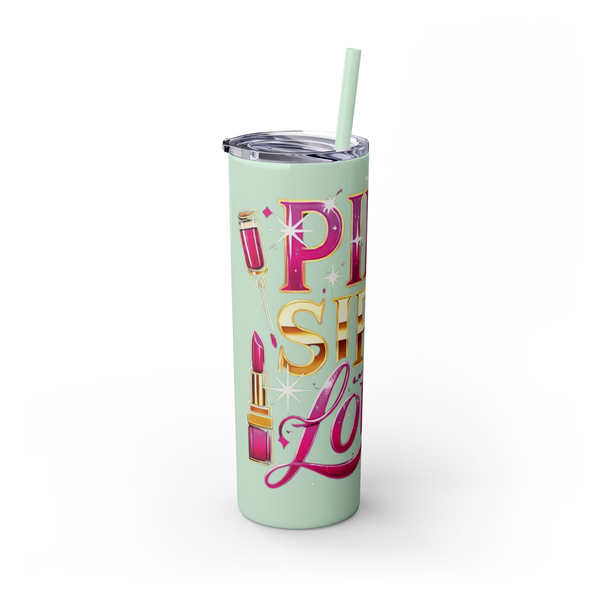 Pink, Sip & Love - Skinny Tumbler with Straw, 20oz - Creatively Designed Shop