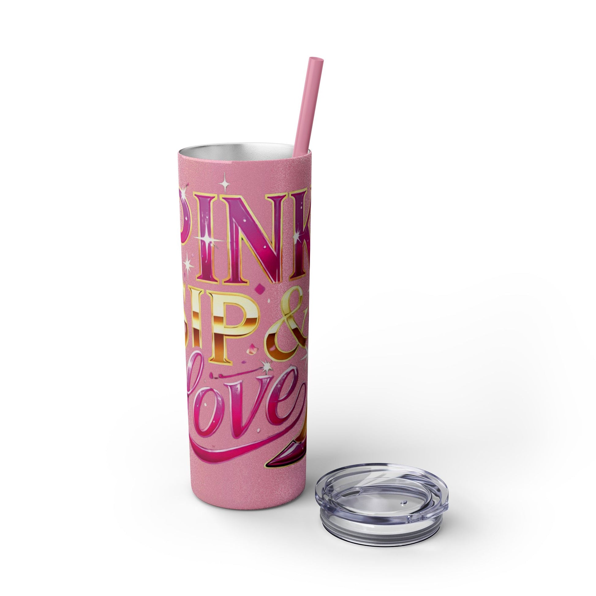 Pink, Sip & Love - Skinny Tumbler with Straw, 20oz - Creatively Designed Shop