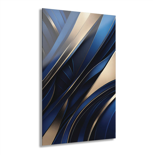 Abstract Blue & Gold - Acrylic Prints (French Cleat Hanging)