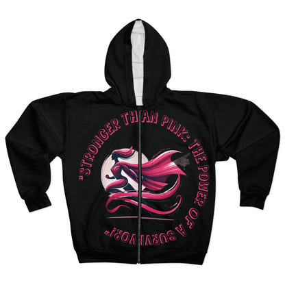 Carroll's Edition (Black) "Stronger Than Pink" - Unisex Zip Hoodie (AOP)