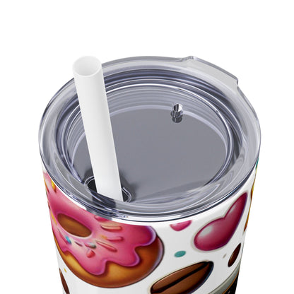 Coffee & Donuts - Skinny Tumbler with Straw, 20oz