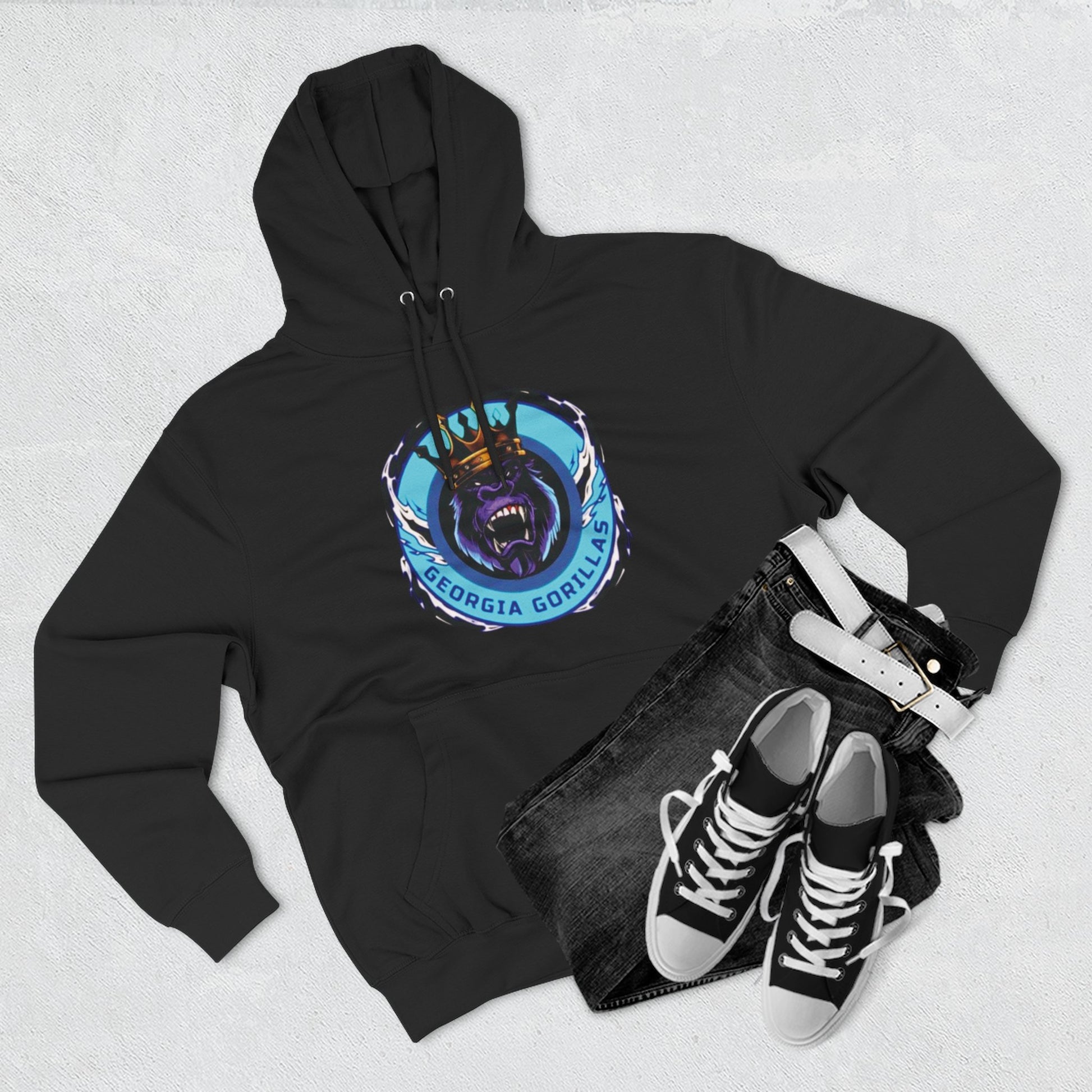 Georgia Gorillas (Blue) - Three-Panel Fleece Hoodie - Creatively Designed Shop