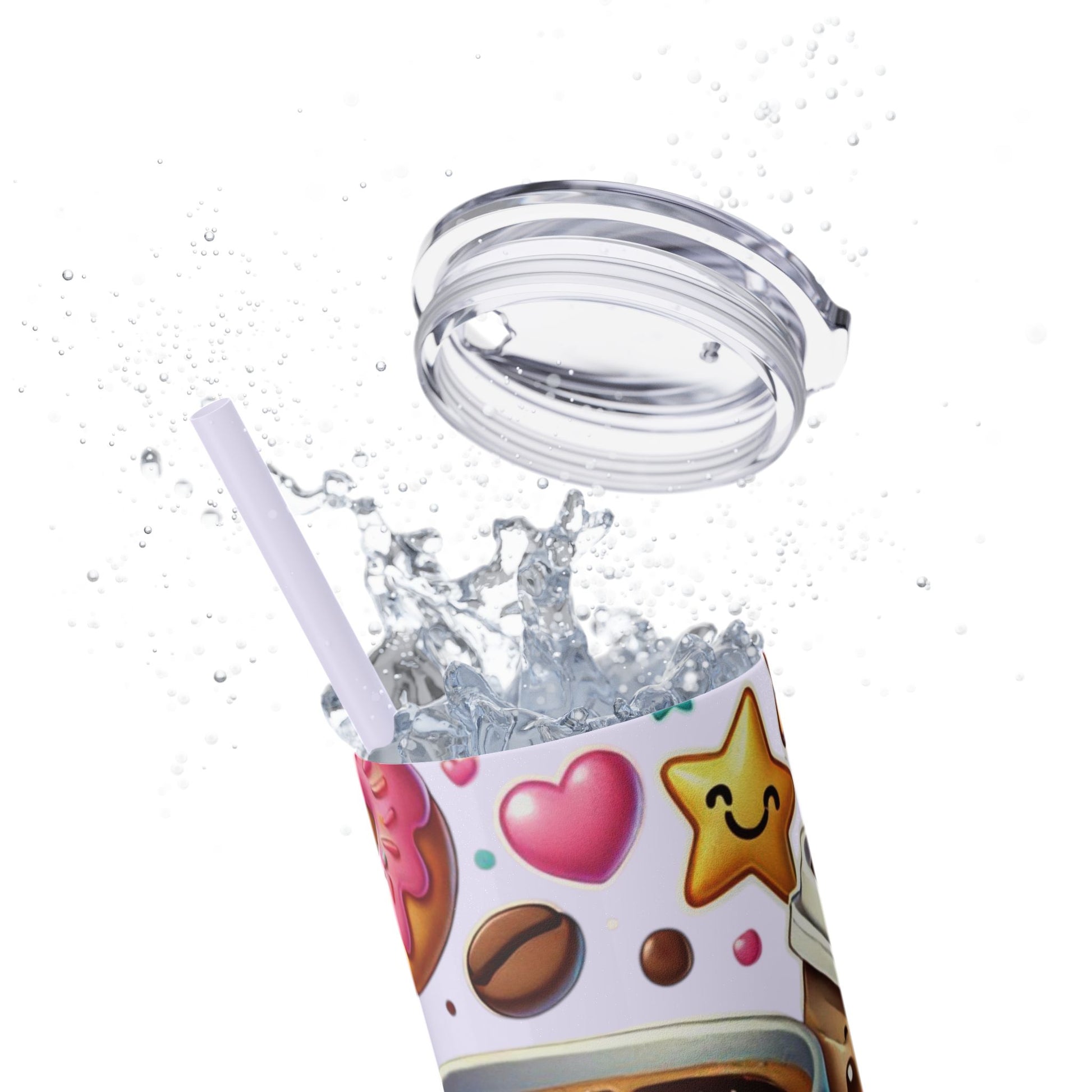 Coffee & Donuts - Skinny Tumbler with Straw, 20oz - Creatively Designed Shop