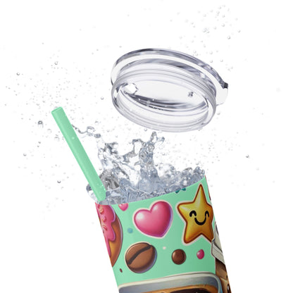 Coffee & Donuts - Skinny Tumbler with Straw, 20oz