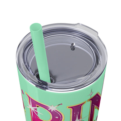 Pink, Sip & Love - Skinny Tumbler with Straw, 20oz - Creatively Designed Shop