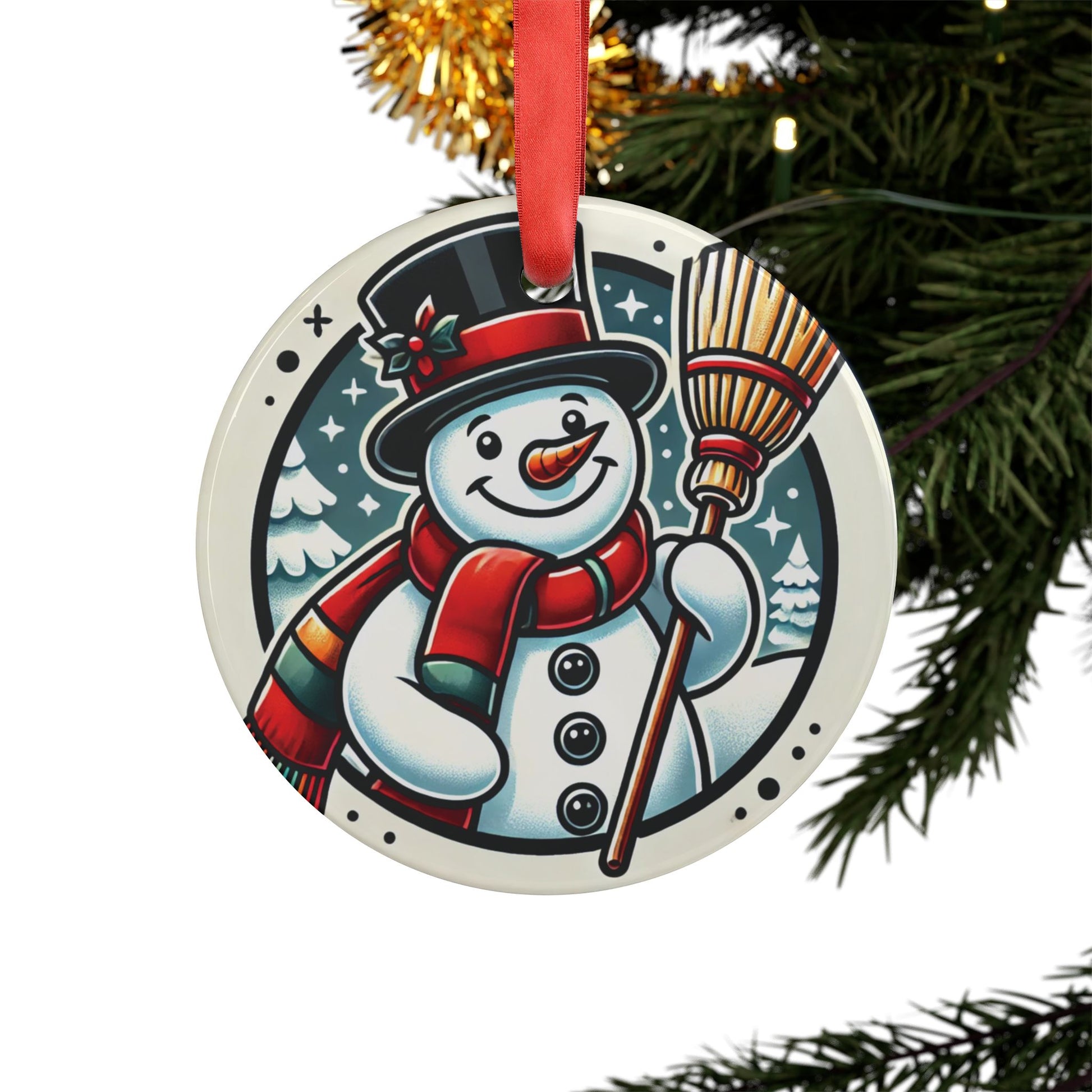 Snowman with a Magic Hat - Acrylic Ornament with Ribbon - Creatively Designed Shop
