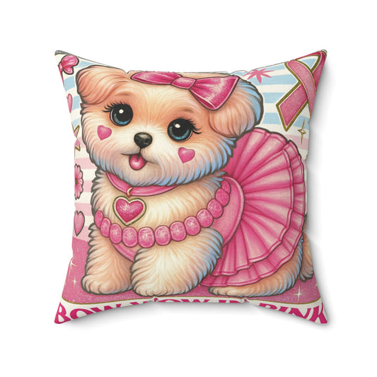 Bow Wow in Pink - Spun Polyester Square Pillow