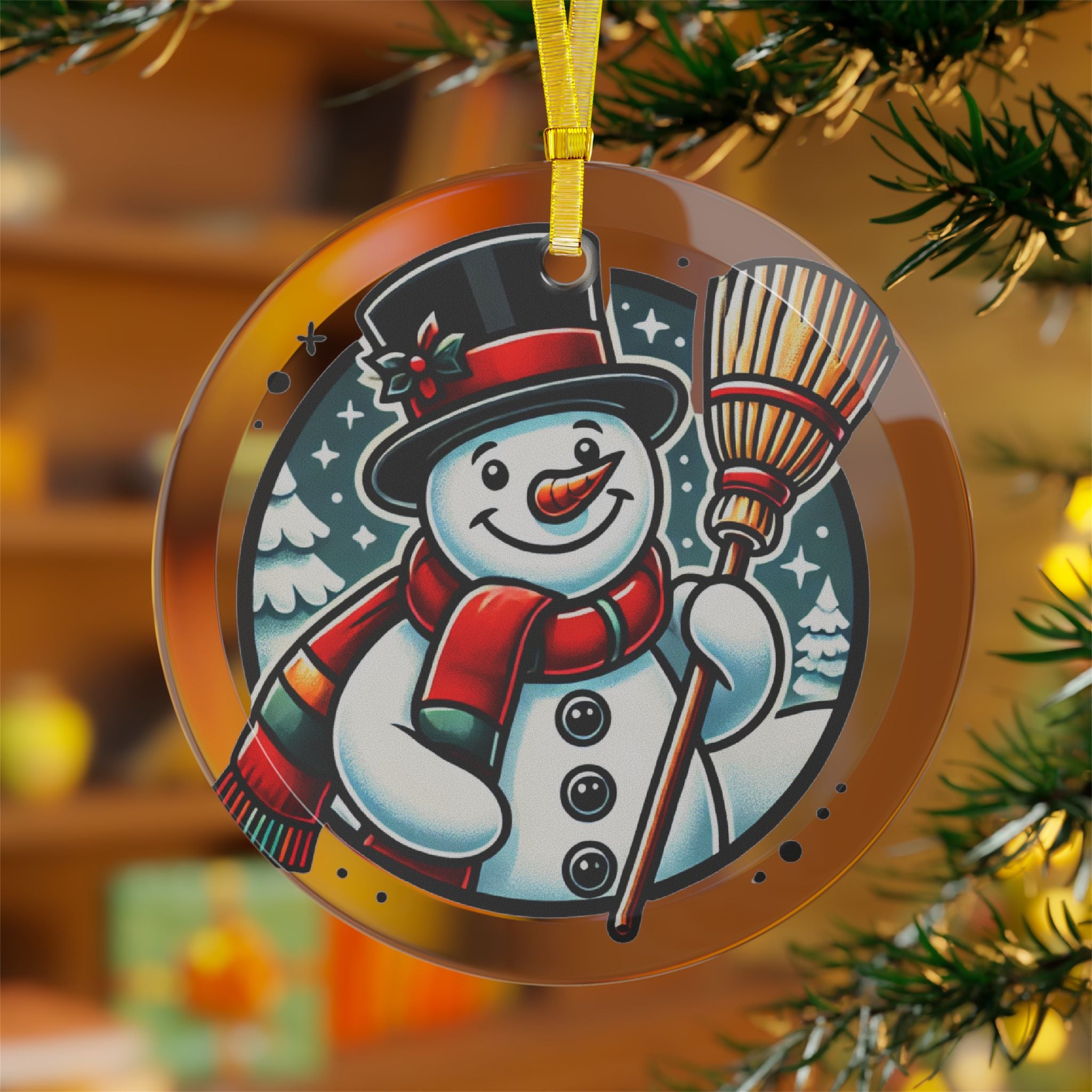 Snowman with a Magic Hat - Glass Ornaments