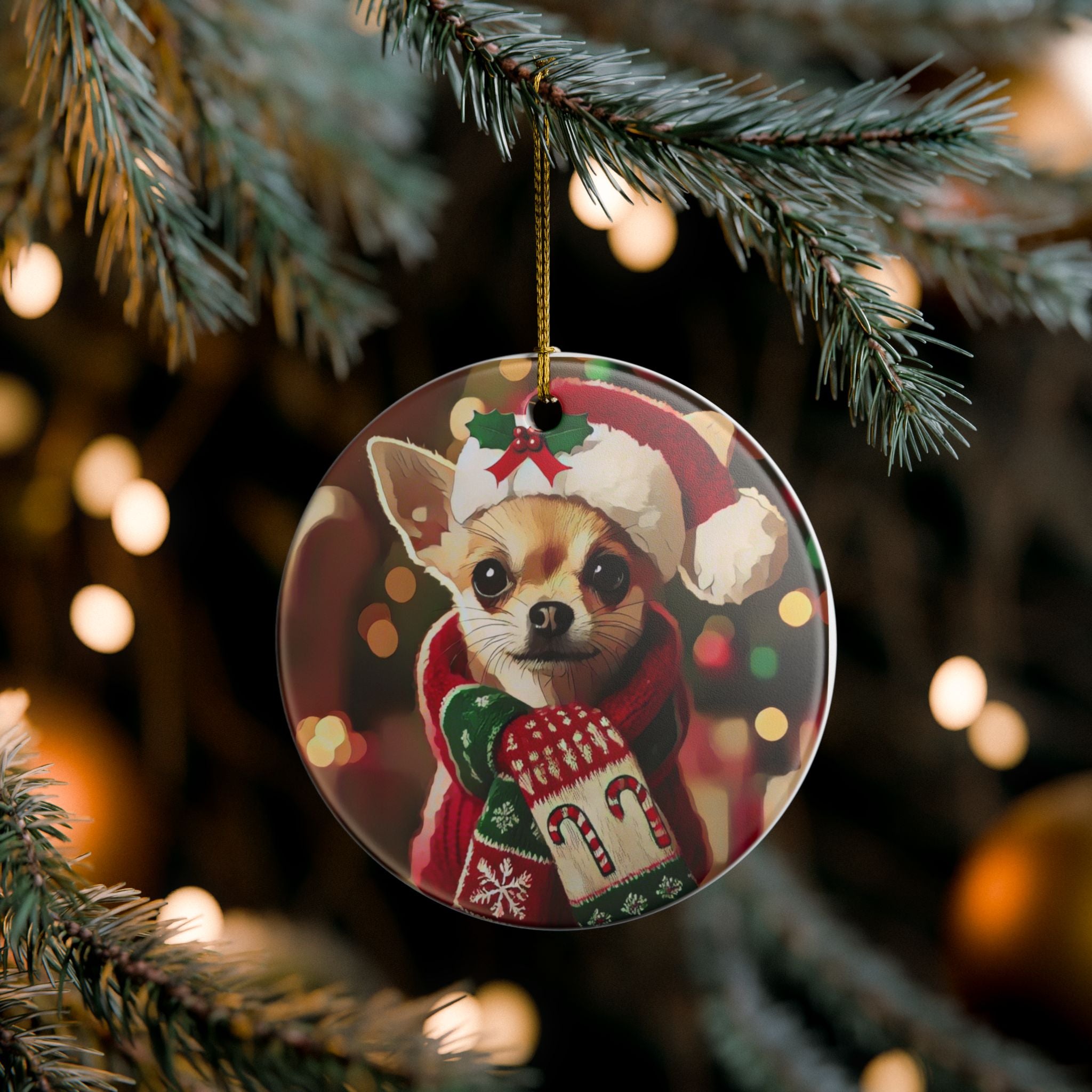 Merry Chihuahua Christmas - Ceramic Decoration Ornament, (1pc)