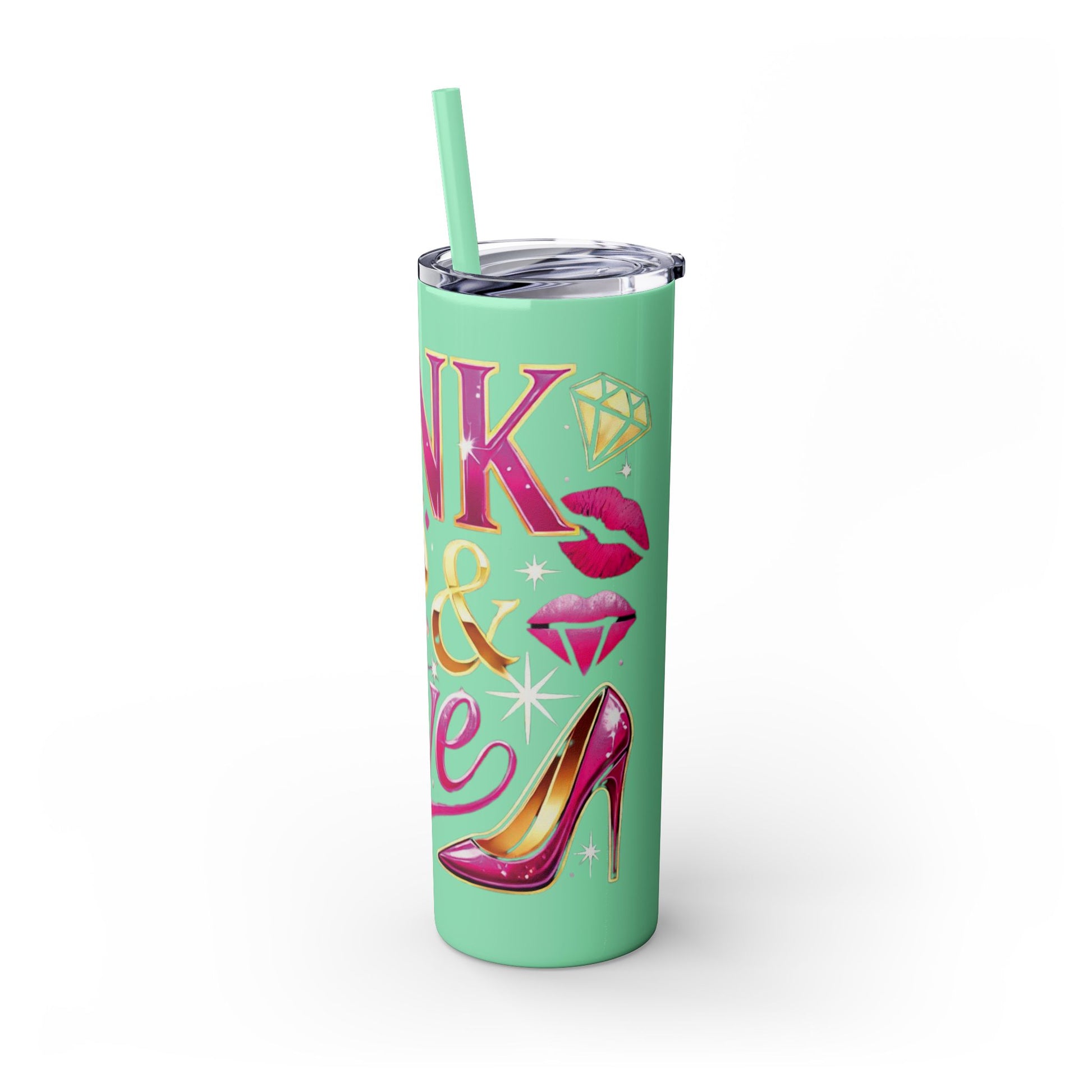 Pink, Sip & Love - Skinny Tumbler with Straw, 20oz - Creatively Designed Shop