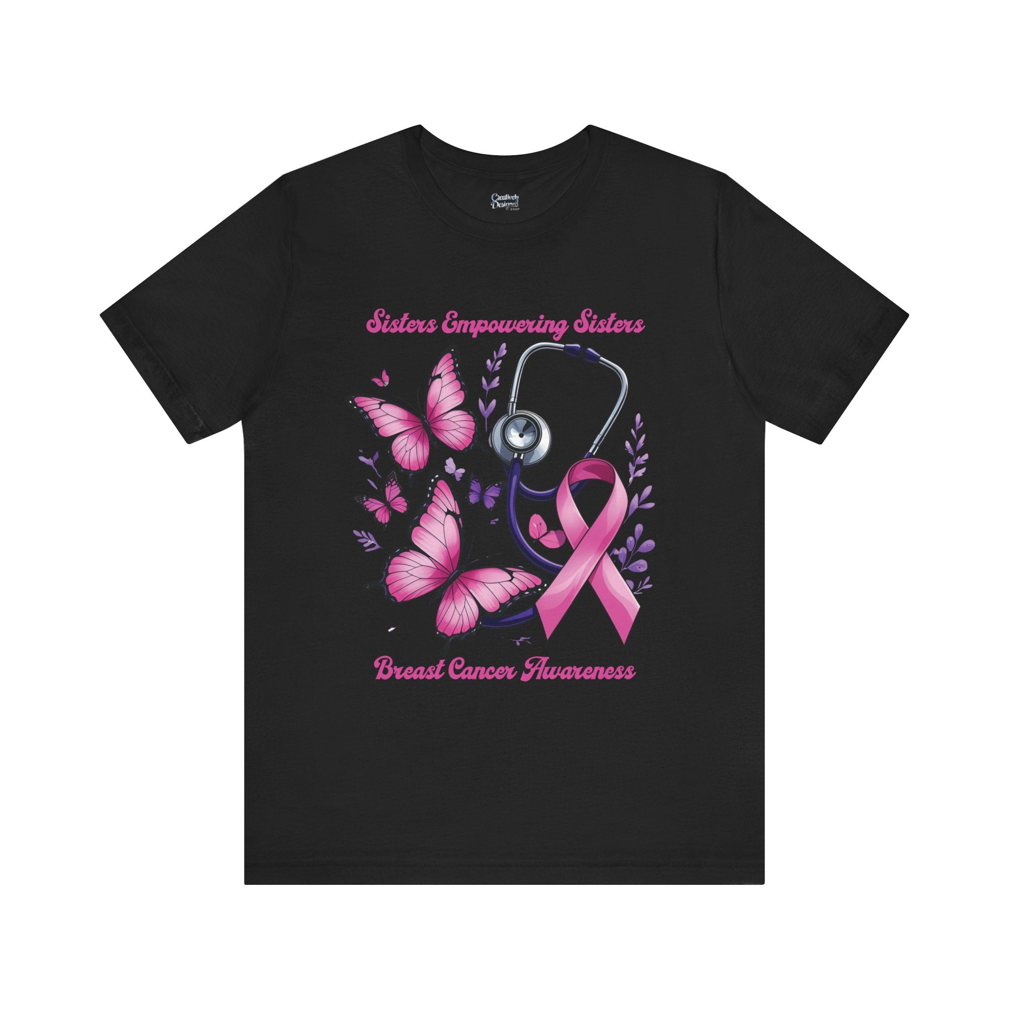 SES Breast Cancer Awareness "Butterflies, Ribbon & Stethoscope" - Unisex Jersey Short Sleeve Tee