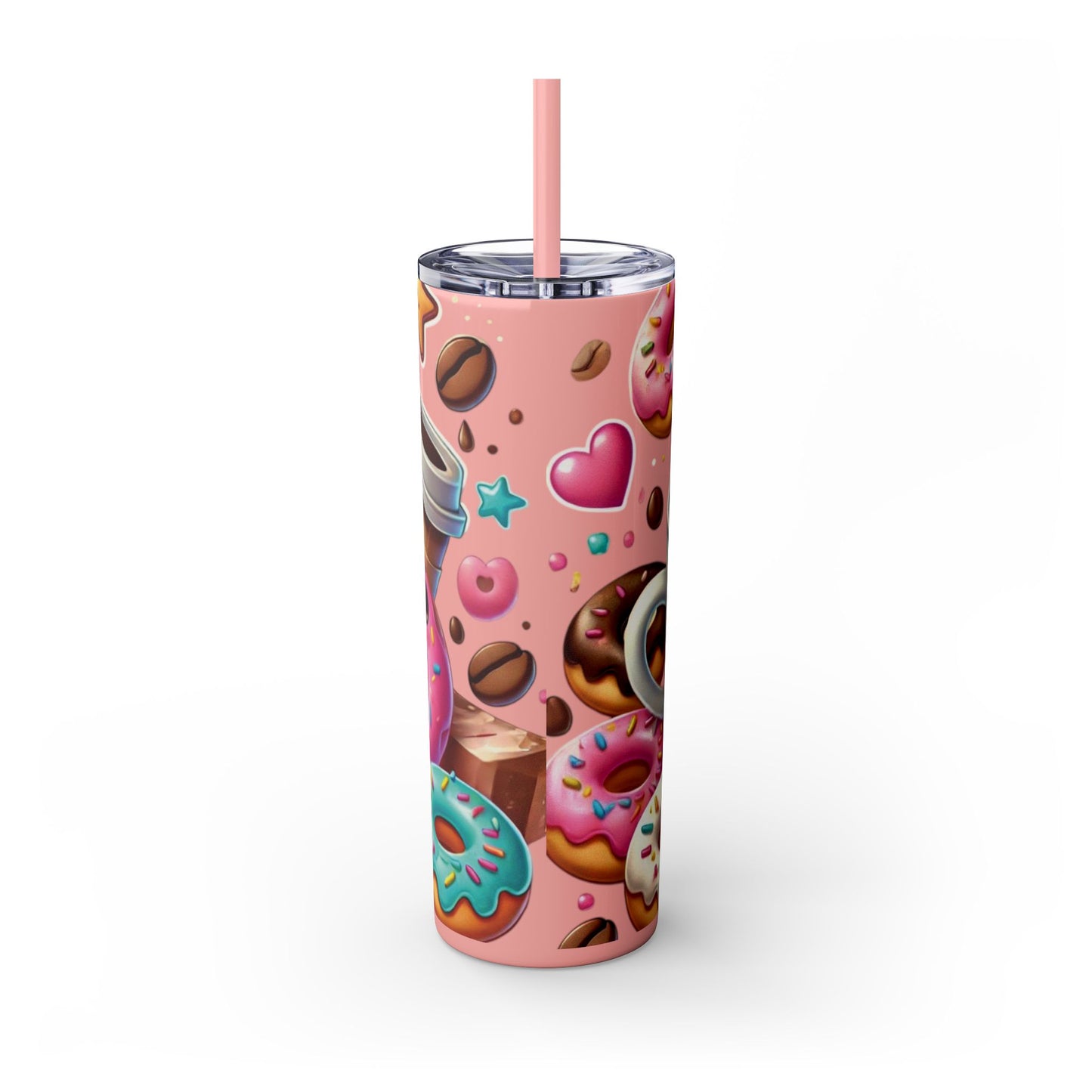 Coffee & Donuts - Skinny Tumbler with Straw, 20oz