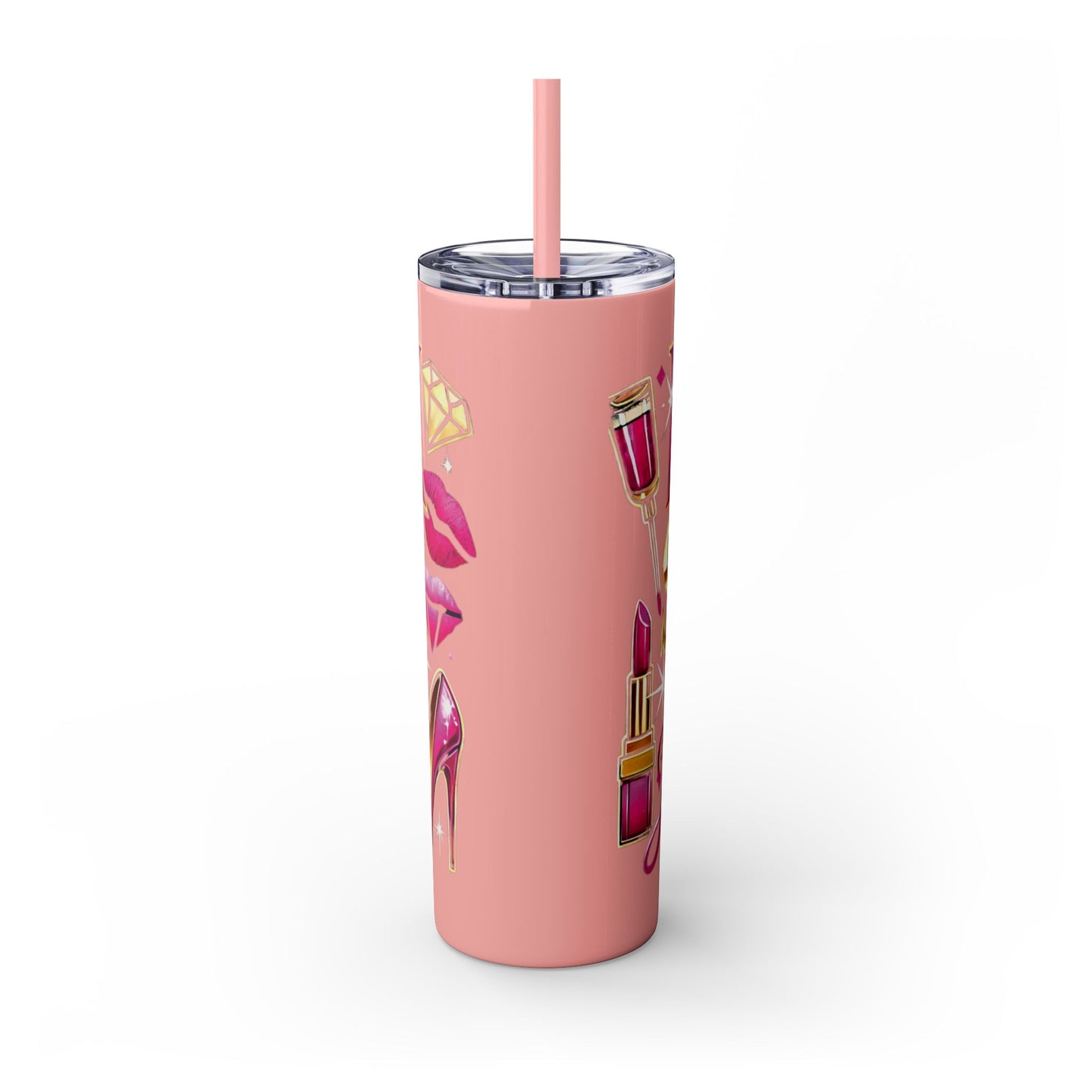 Pink, Sip & Love - Skinny Tumbler with Straw, 20oz - Creatively Designed Shop