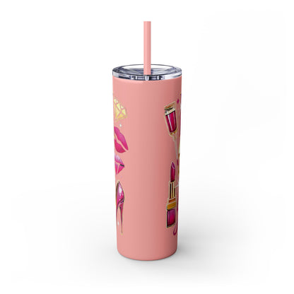 Pink, Sip & Love - Skinny Tumbler with Straw, 20oz - Creatively Designed Shop