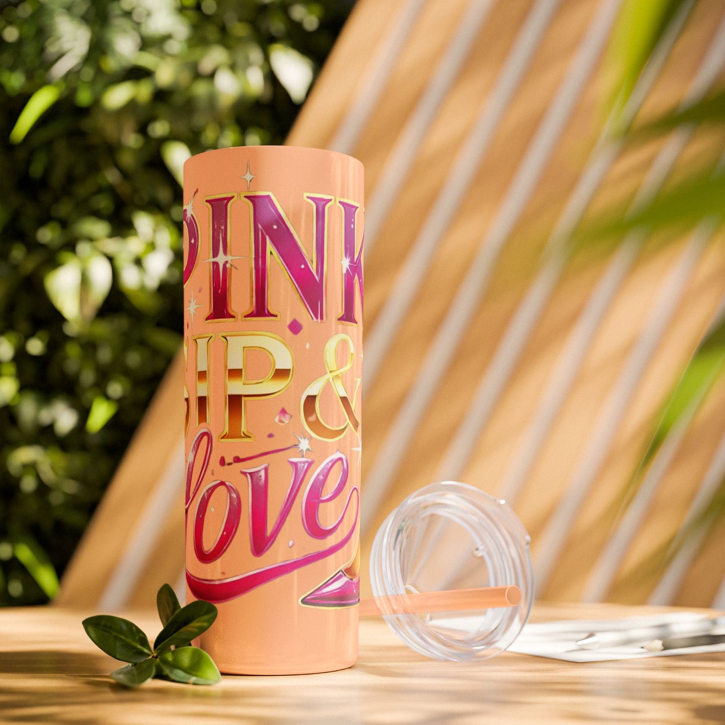 Pink, Sip & Love - Skinny Tumbler with Straw, 20oz - Creatively Designed Shop