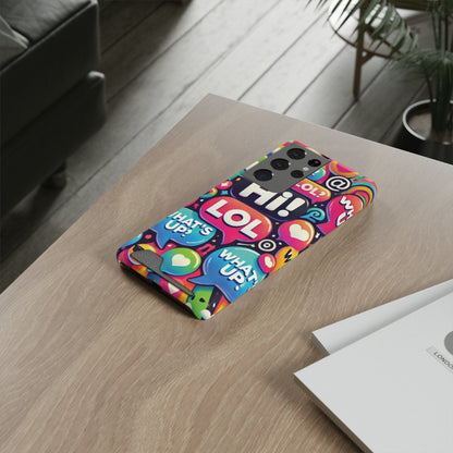"Text Bubbles" - Phone Case With Card Holder - Creatively Designed Shop