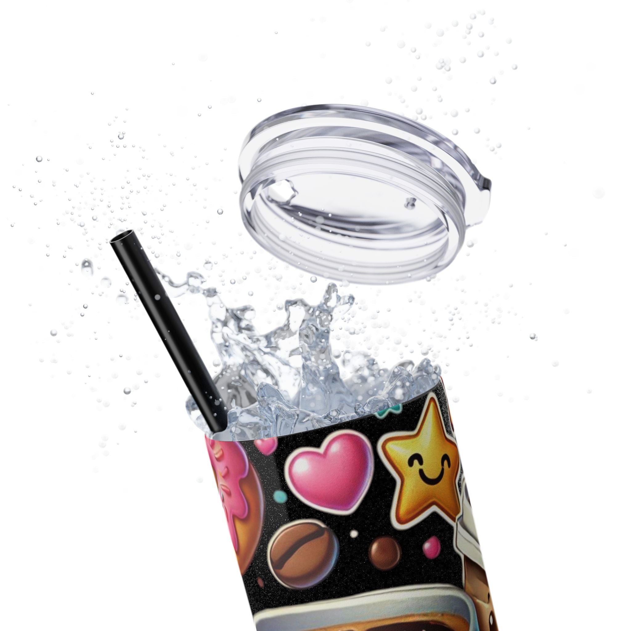Coffee & Donuts - Skinny Tumbler with Straw, 20oz