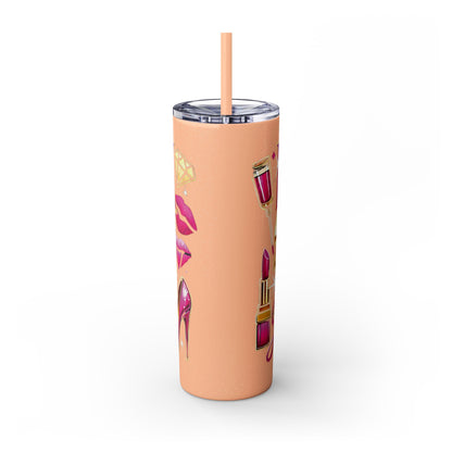 Pink, Sip & Love - Skinny Tumbler with Straw, 20oz - Creatively Designed Shop