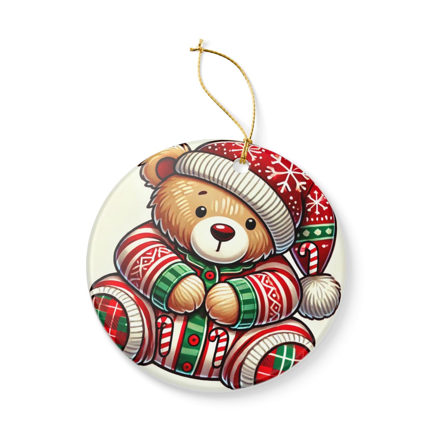 Teddy Bear in Pajamas - Ceramic Decoration Ornament, (1pc)