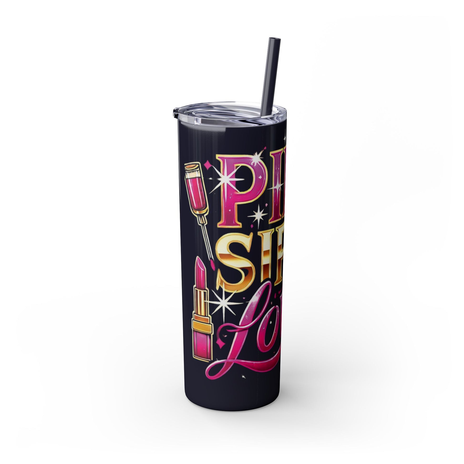 Pink, Sip & Love - Skinny Tumbler with Straw, 20oz - Creatively Designed Shop