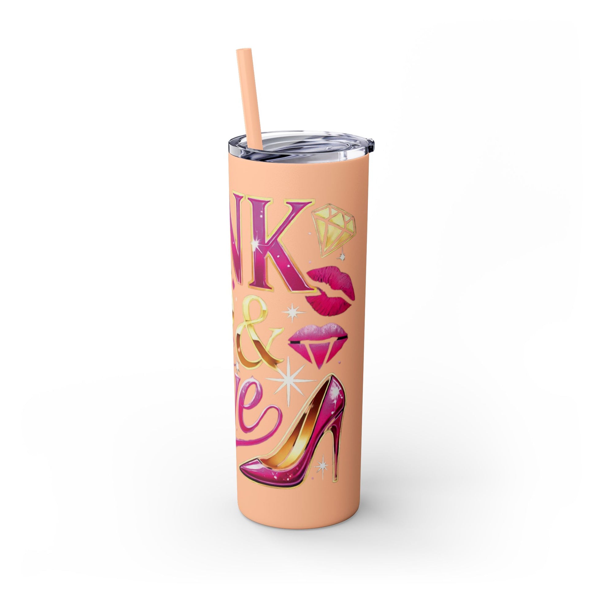 Pink, Sip & Love - Skinny Tumbler with Straw, 20oz - Creatively Designed Shop