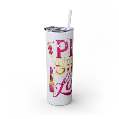 Pink, Sip & Love - Skinny Tumbler with Straw, 20oz - Creatively Designed Shop