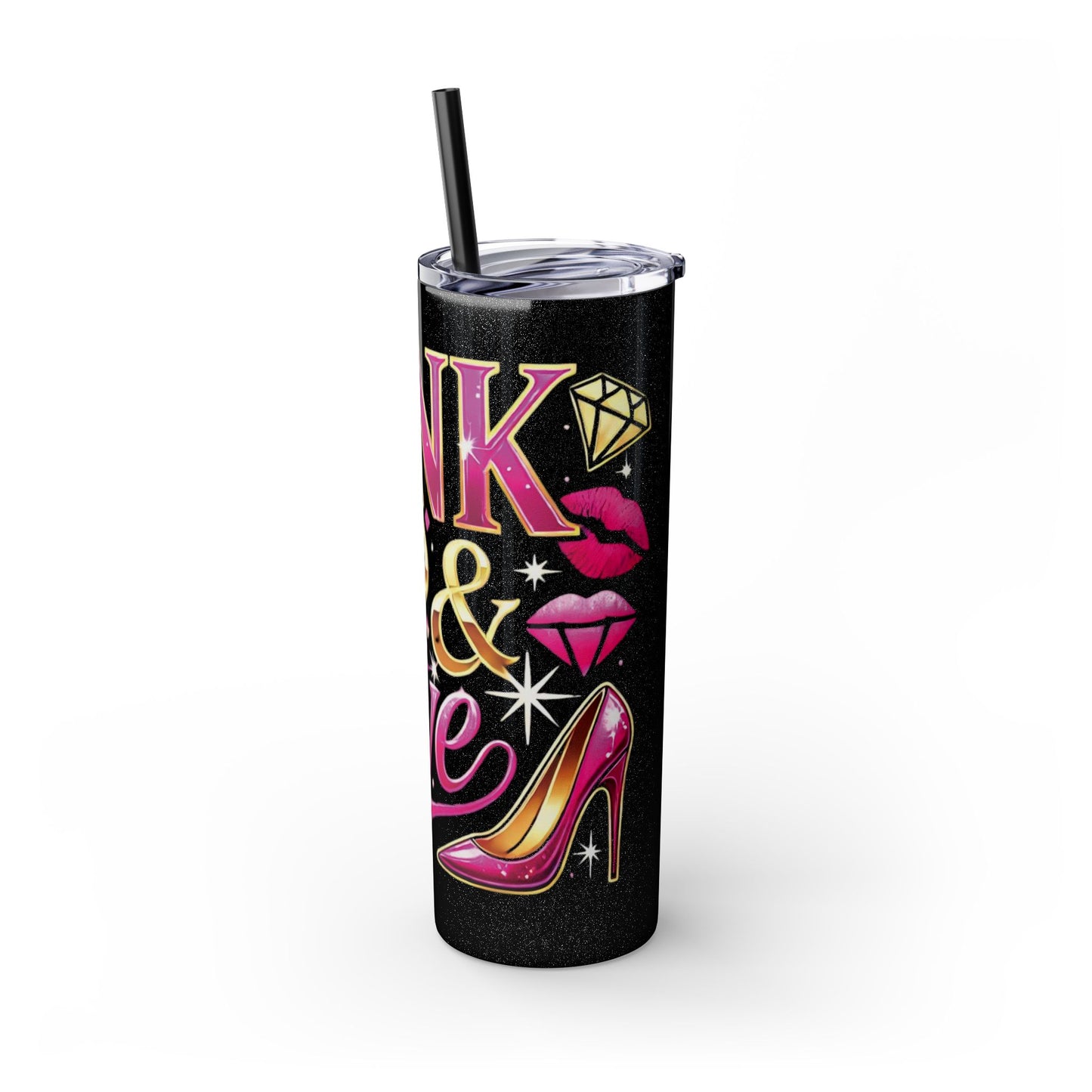 Pink, Sip & Love - Skinny Tumbler with Straw, 20oz - Creatively Designed Shop