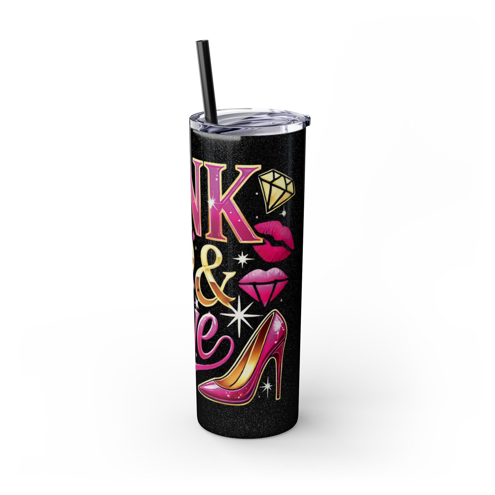 Pink, Sip & Love - Skinny Tumbler with Straw, 20oz - Creatively Designed Shop