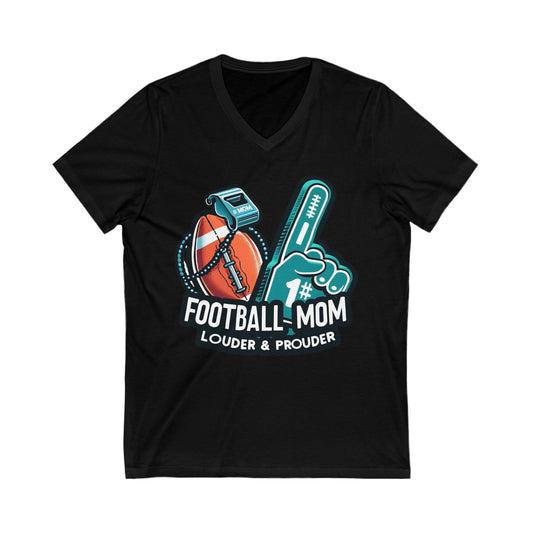 Football Mom - Louder & Prouder - Unisex Jersey Short Sleeve V-Neck Tee