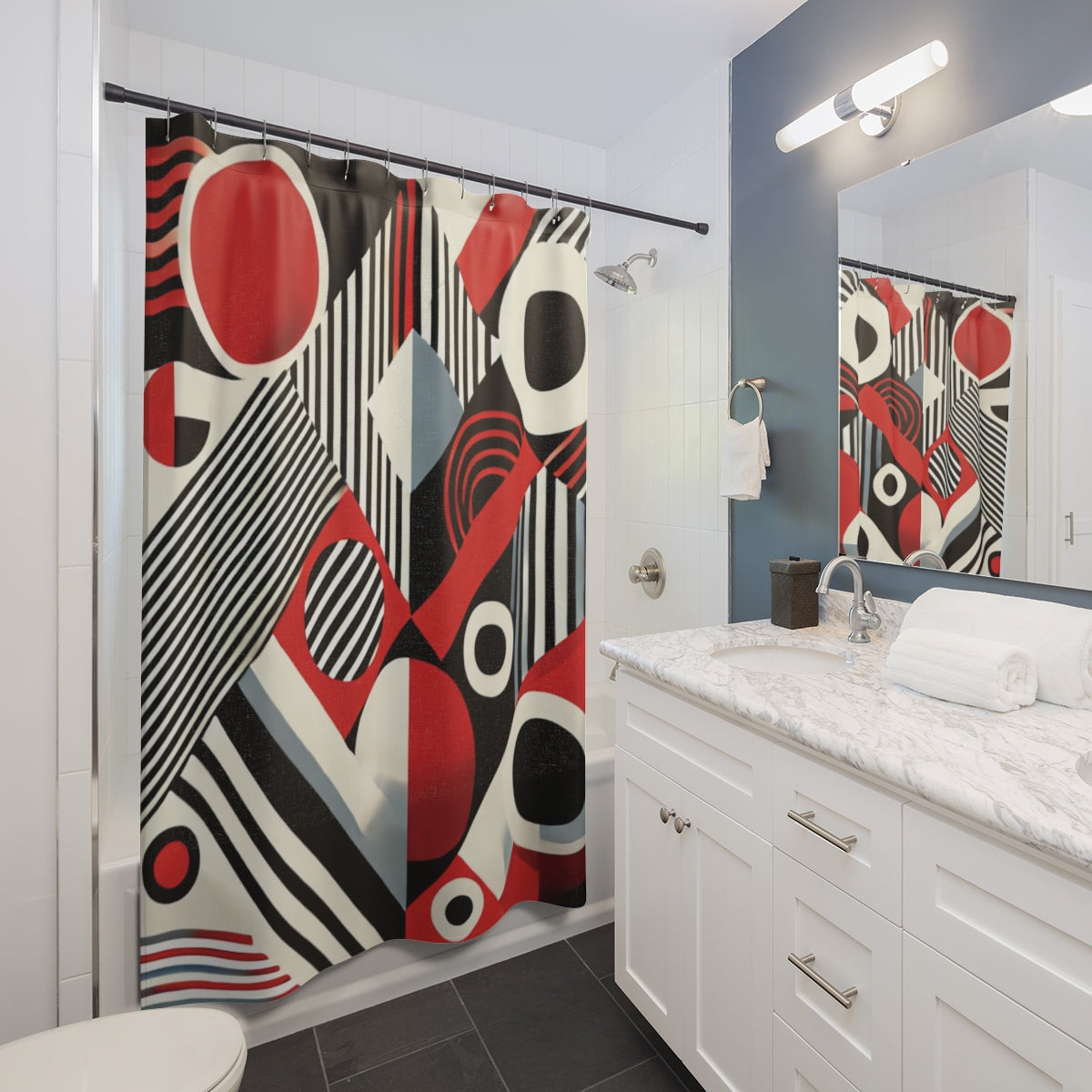 Red, Black & White Abstract Bathroom Decor Bundle